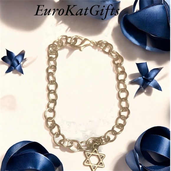 EuroKatGifts Jewelry - Jewish Star Of David Silver Charm Bracelet Religious NEW Hand Crafted Minimalist